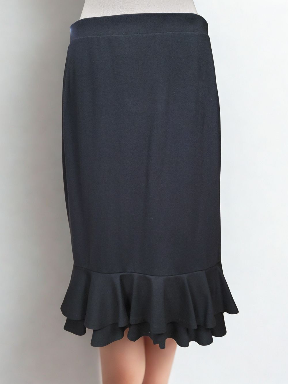 C Est. 1946 Black Double Tiered Ruffle Hem Stretch Bodycon Skirt Medium
